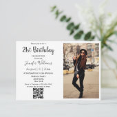 Invitation soirée minimaliste 21e anniversaire photo qr code (Debout devant)