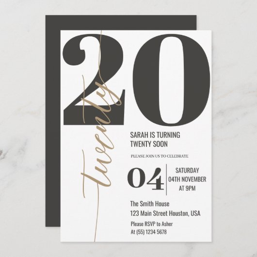 Invitation Soirée Minimaliste 30e anniversaire (Devant / Derrière)