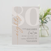 Invitation Soirée minimaliste Beige 80e anniversaire (Debout devant)