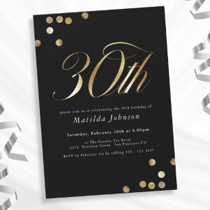 Invitation Soirée minimaliste Black and Gold 30th Birthday Pa