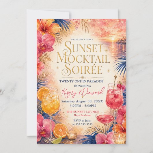 Invitation Soirée Mocktail Coucher de Soleil 21e Anniversaire (Devant)