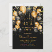 Invitation Soirée moderne 40e anniversaire Black Gold (Devant)