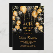 Invitation Soirée moderne 40e anniversaire Black Gold (Devant / Derrière)