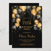 Invitation Soirée moderne 70e anniversaire Black Gold (Devant / Derrière)