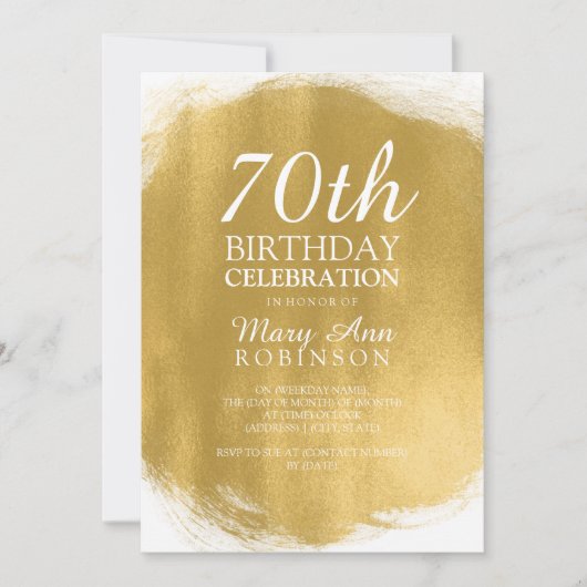 Invitation Soirée moderne 70e anniversaire Gold Paint Look (Devant)