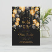 Invitation Soirée moderne 90e anniversaire Black Gold (Debout devant)