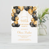 Invitation Soirée moderne 90e anniversaire Black Gold (Debout devant)