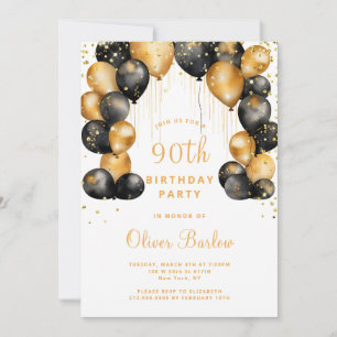 Invitation Soirée moderne 90e anniversaire Black Gold