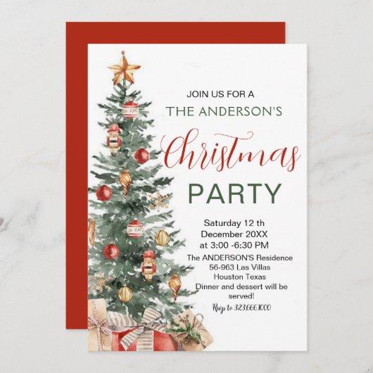 Invitation Soirée moderne Arbre de Noël (Devant / Derrière)