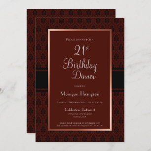 Invitation Soirée moderne Burgundy Damask 21e anniversaire