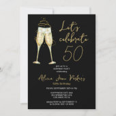 Invitation Soirée moderne en or noir 50e anniversaire (Devant)