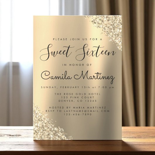 Invitation Soirée moderne Gold Sweet 16 Parties scintillant