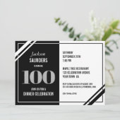 Invitation Soirée moderne Noir Blanc 100e anniversaire (Debout devant)