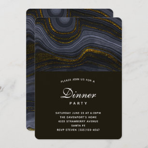 Invitation Soirée moderne Noir et Or Agate Pierre