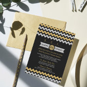 Invitation Soirée moderne Silver & Gold Chevron Nouvel An