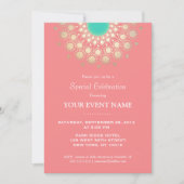 Invitation Soirée Motif en Corail Rose et Gold Circle (Devant)
