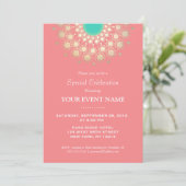 Invitation Soirée Motif en Corail Rose et Gold Circle (Debout devant)