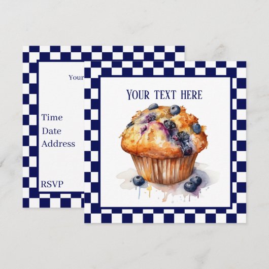 Invitation Soirée muffin aux bleuets (Devant / Derrière)