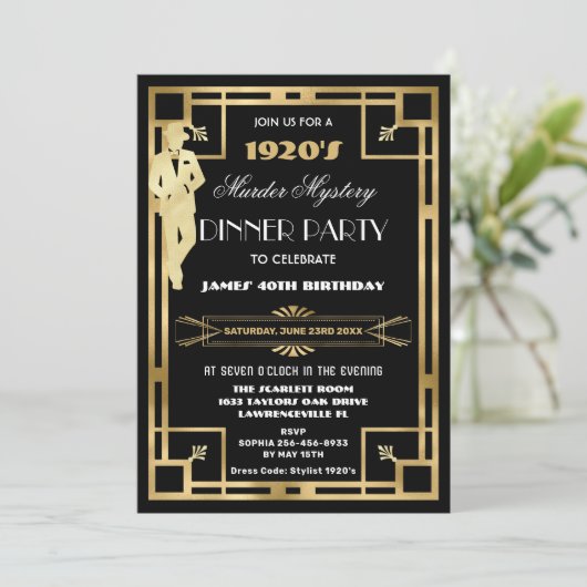 Invitation Soirée mystère de meurtre Art Déco Gatsby les Anné (Debout devant)