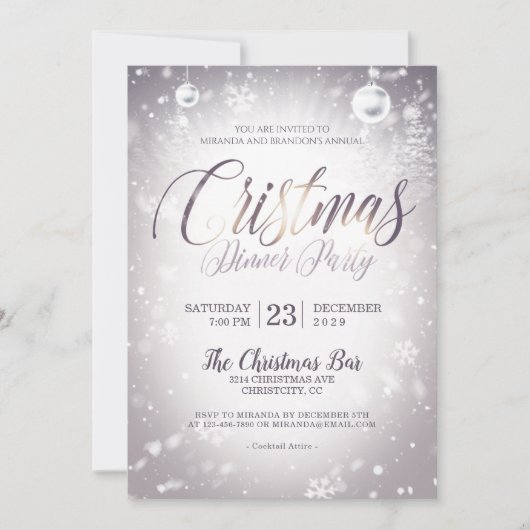 Invitation Soirée Noël Baubles Noël Soirée Dîner (Devant)