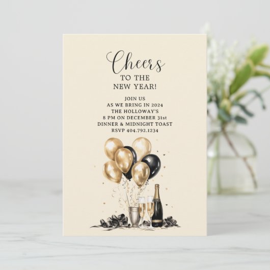 Invitation Soirée Noir Or (Debout devant)