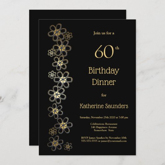 Invitation Soirée Noire et Or 60e anniversaire (Devant / Derrière)
