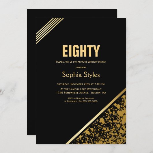Invitation Soirée Noire et Or 80e anniversaire (Devant / Derrière)
