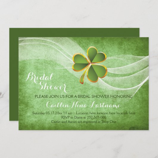 Invitation Soirée nuptiale irlandaise et voile vert mariage (Devant / Derrière)