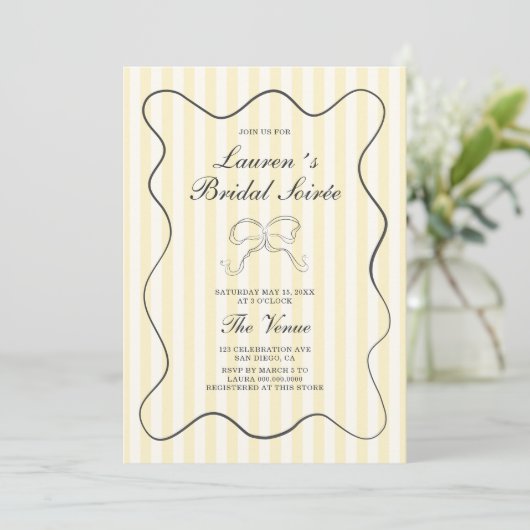 Invitation Soirée nuptiale Soft Yellow Stripes (Debout devant)