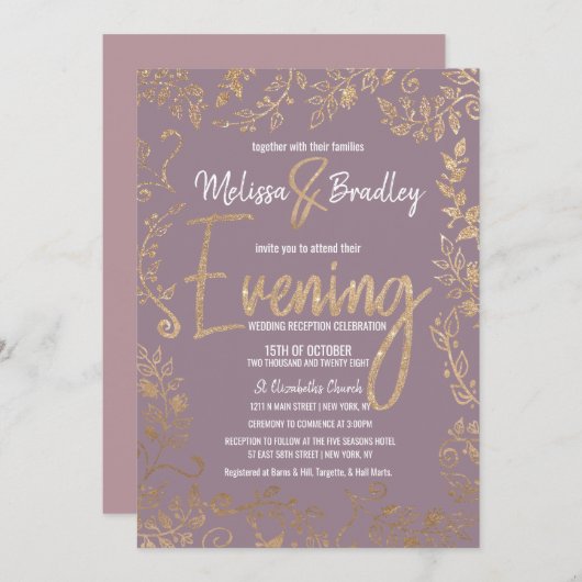 Invitation Soirée Ombre Mauve Lilac, Parties scintillant Flor (Devant / Derrière)