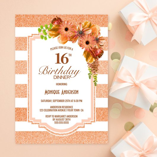 Invitation Soirée Orange Fleur 16e anniversaire