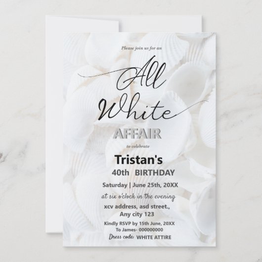 Invitation Soirée ou fête tout en blanc (Devant)