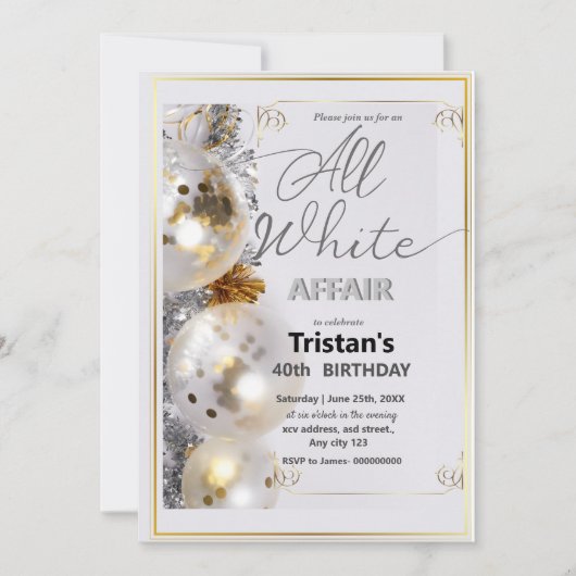 Invitation Soirée ou fête tout en blanc (Devant)
