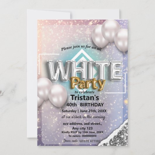 Invitation Soirée ou fête tout en blanc (Devant)