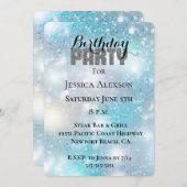 Invitation Soirée Parties scintillant Aqua Blue Bokeh Anniver (Devant / Derrière)