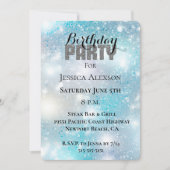 Invitation Soirée Parties scintillant Aqua Blue Bokeh Anniver (Devant)