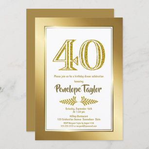 Invitation Soirée parties scintillant et Gold 40e anniversair