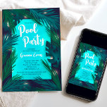 Invitation Soirée Paume Tropical illuminations piscine Sweet<br><div class="desc">Faites un splash avec notre soirée cool tropicale Sweet 16 invitations anniversaire! Offrant une vue tropicale sur le sommet avec des feuilles de palmiers et des illustrations de monstères avec des lampes à cordes sur une piscine d'eau bleue éclairée. Parfait pour une fête de 16 ans ou toute fête d'été....</div>