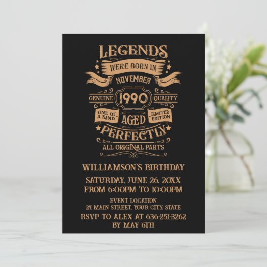 Invitation Soirée personnalisée vintage de 35 ans (Debout devant)