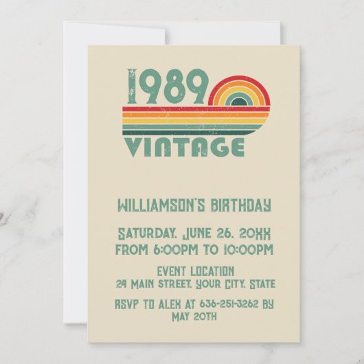 Invitation Soirée personnalisée vintage de 35 ans (Devant)