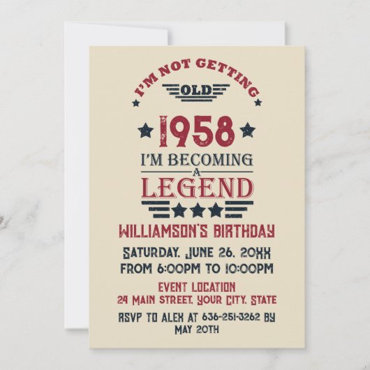 Invitation Soirée personnalisée vintage de 65e anniversaire (Devant)