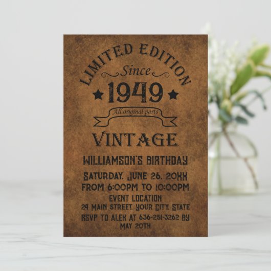 Invitation Soirée personnalisée vintage de 75e anniversaire (Debout devant)