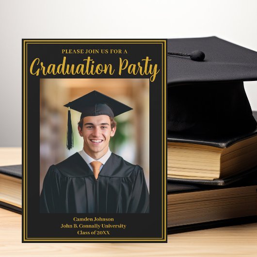 Invitation Soirée photo Formal Gold Black Graduation
