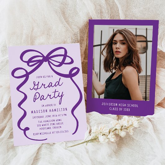Invitation Soirée photo moderne Elegant Purple Bow