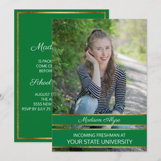 Invitation Soirée photo verte et Gold (Devant / Derrière)