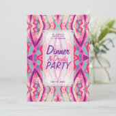 Invitation Soirée Pink Aqua Boho Chic Dîner Fête Des Boissons (Debout devant)