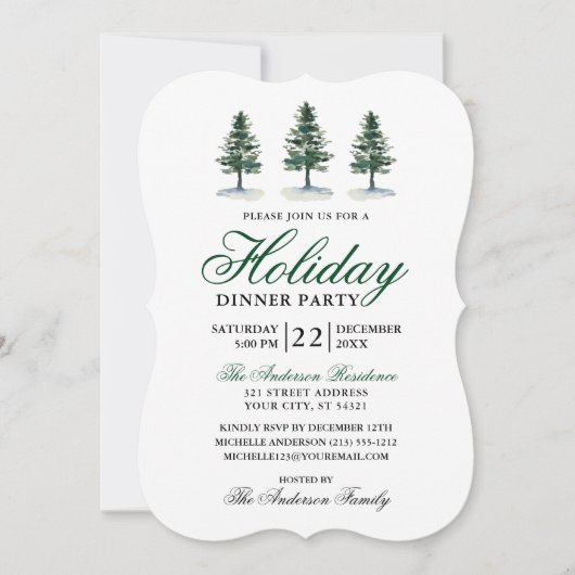 Invitation Soirée Pins d'Aquarelle Élégante (Devant)