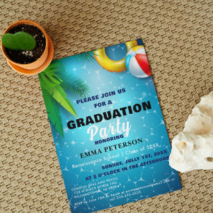 Invitation Soirée Piscine, Piscine cadeau Graduation noir