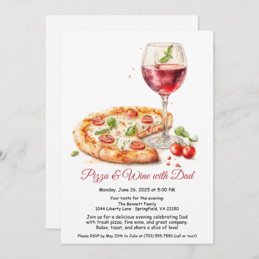 Invitation Soirée Pizza & Vins - Dîner du Père (Devant / Derrière)