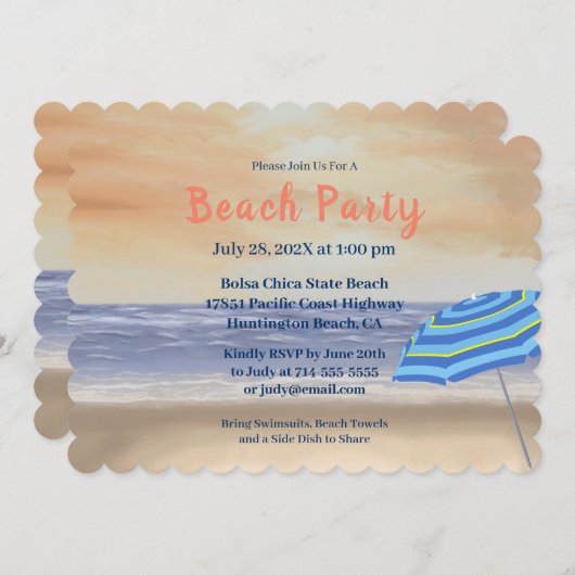 Invitation Soirée Plage Peinte Design (Devant / Derrière)